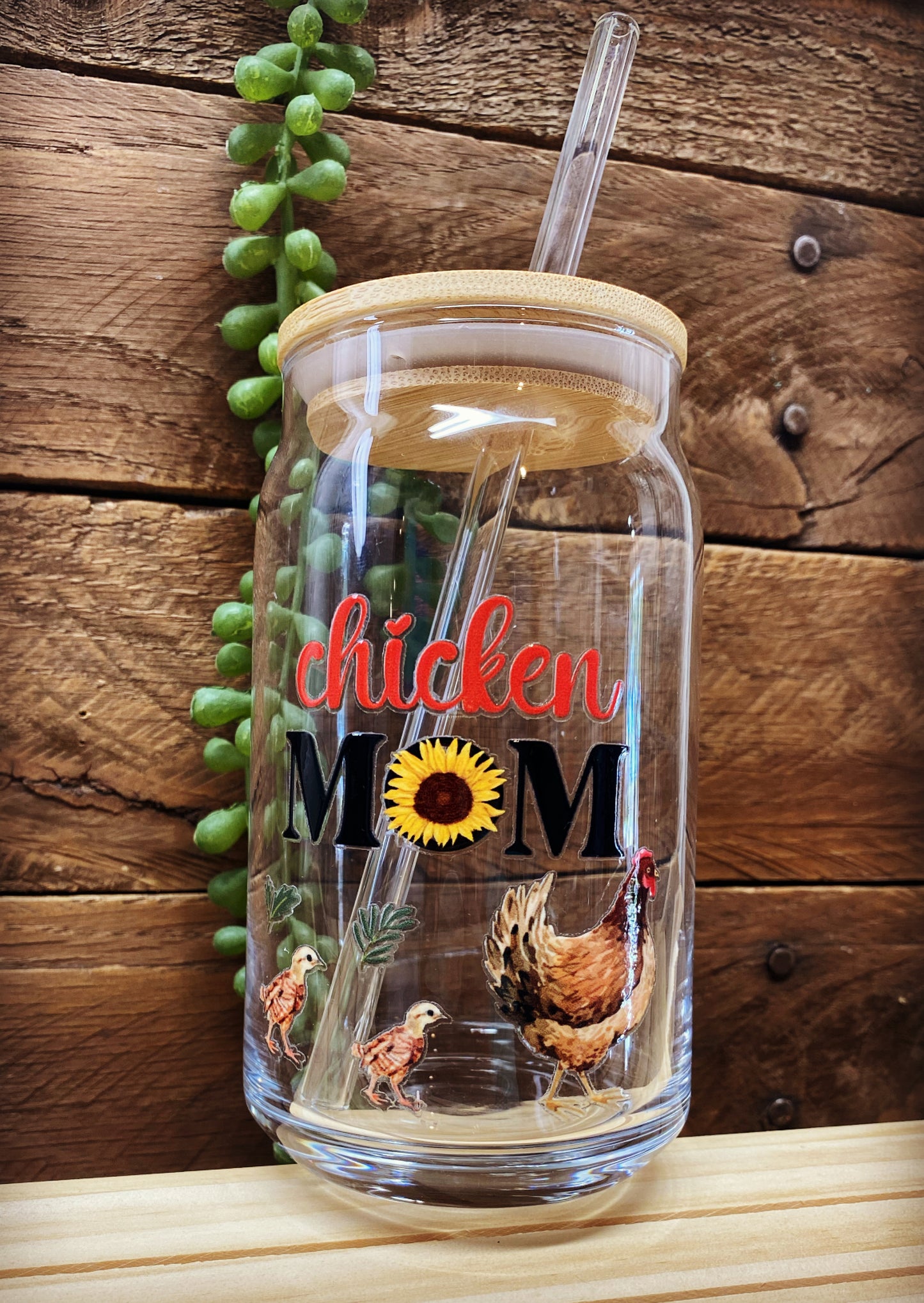 16oz Glass Cup - Chicken MOM