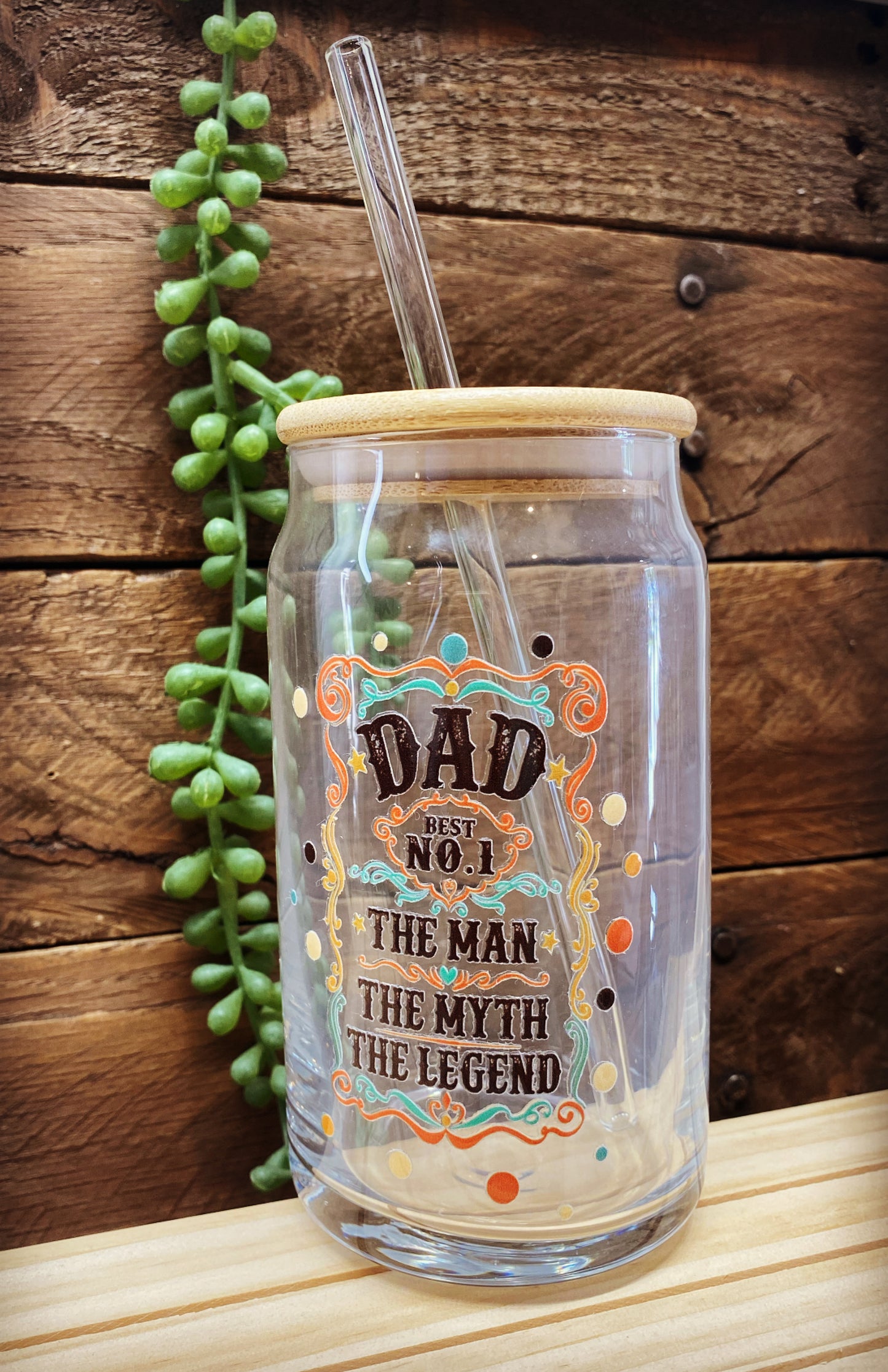 16oz Glass Cup - DAD The man the myth the legend