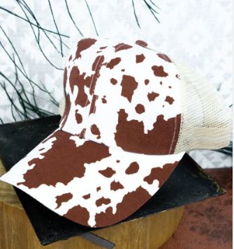 Fashion Cow Print Ponytail Hat - Brown