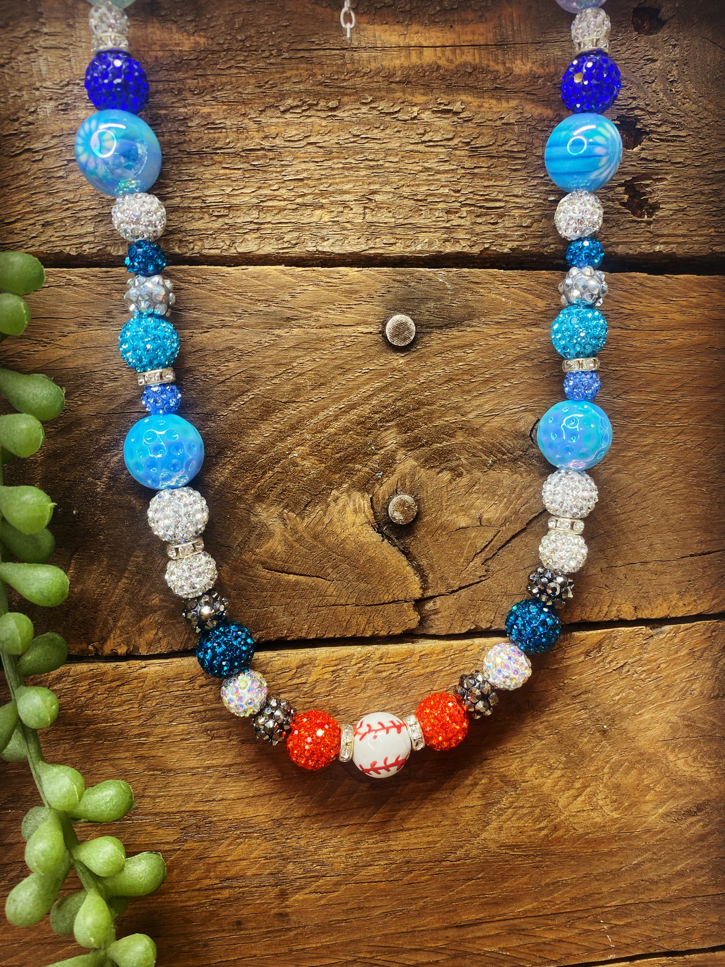 Baseball Bling Necklace Teal to Red
