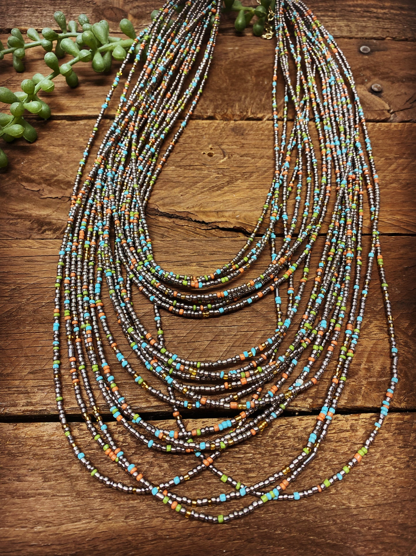 Western Necklace - Layered Seed Bean -Multicolored