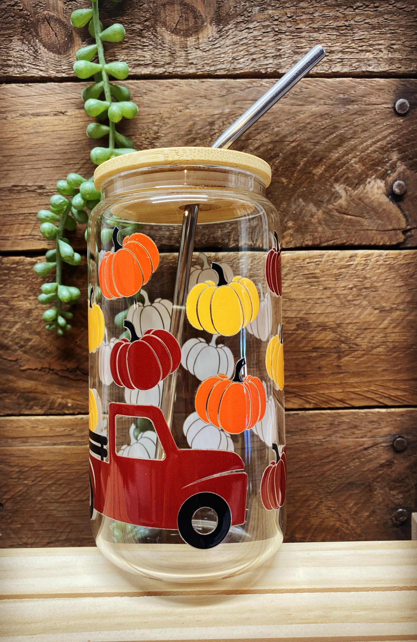 16oz Glass Cup - Fall Truck