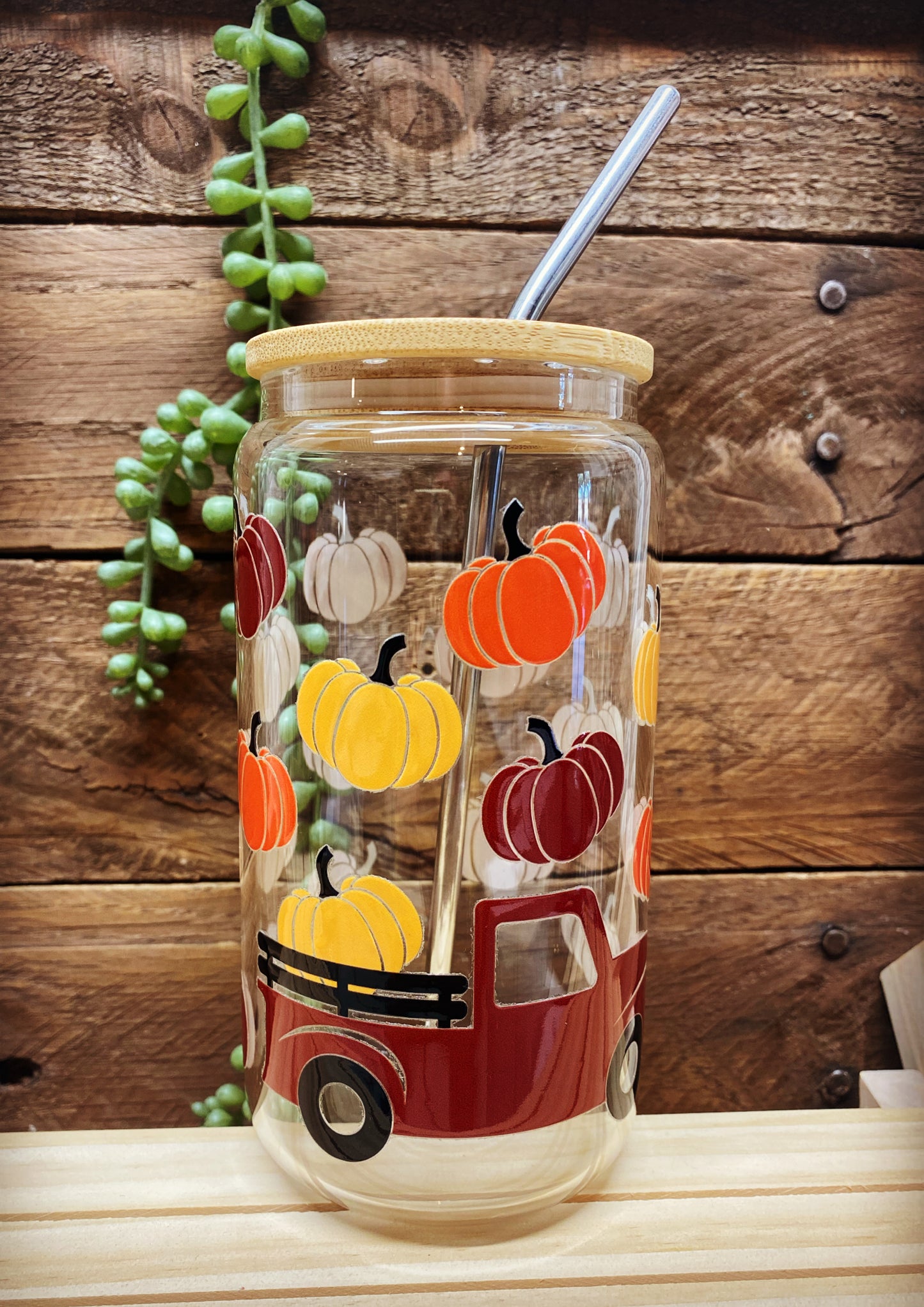 16oz Glass Cup - Fall Truck