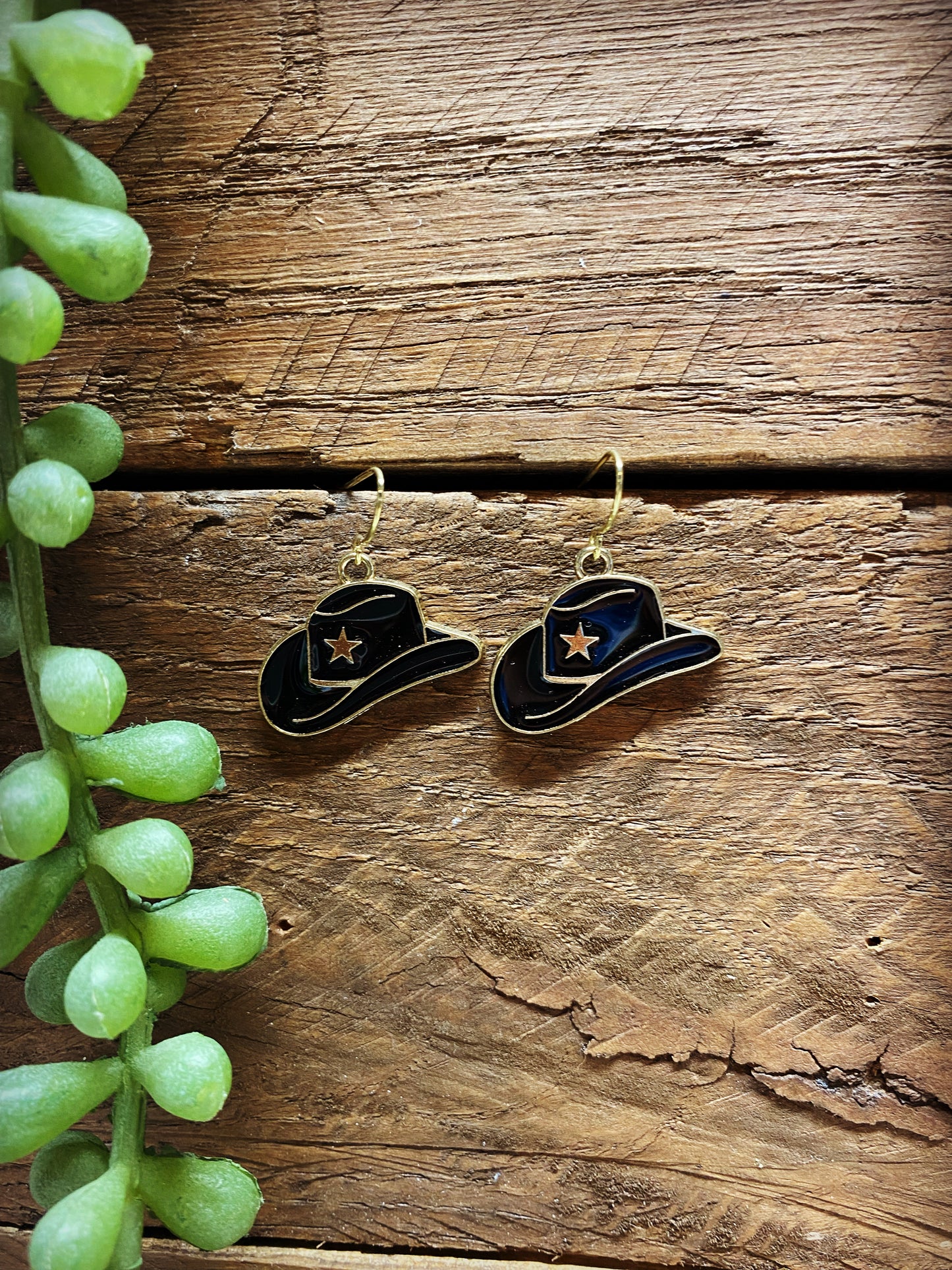 Western Happy Black Cowboy Hat Earrings
