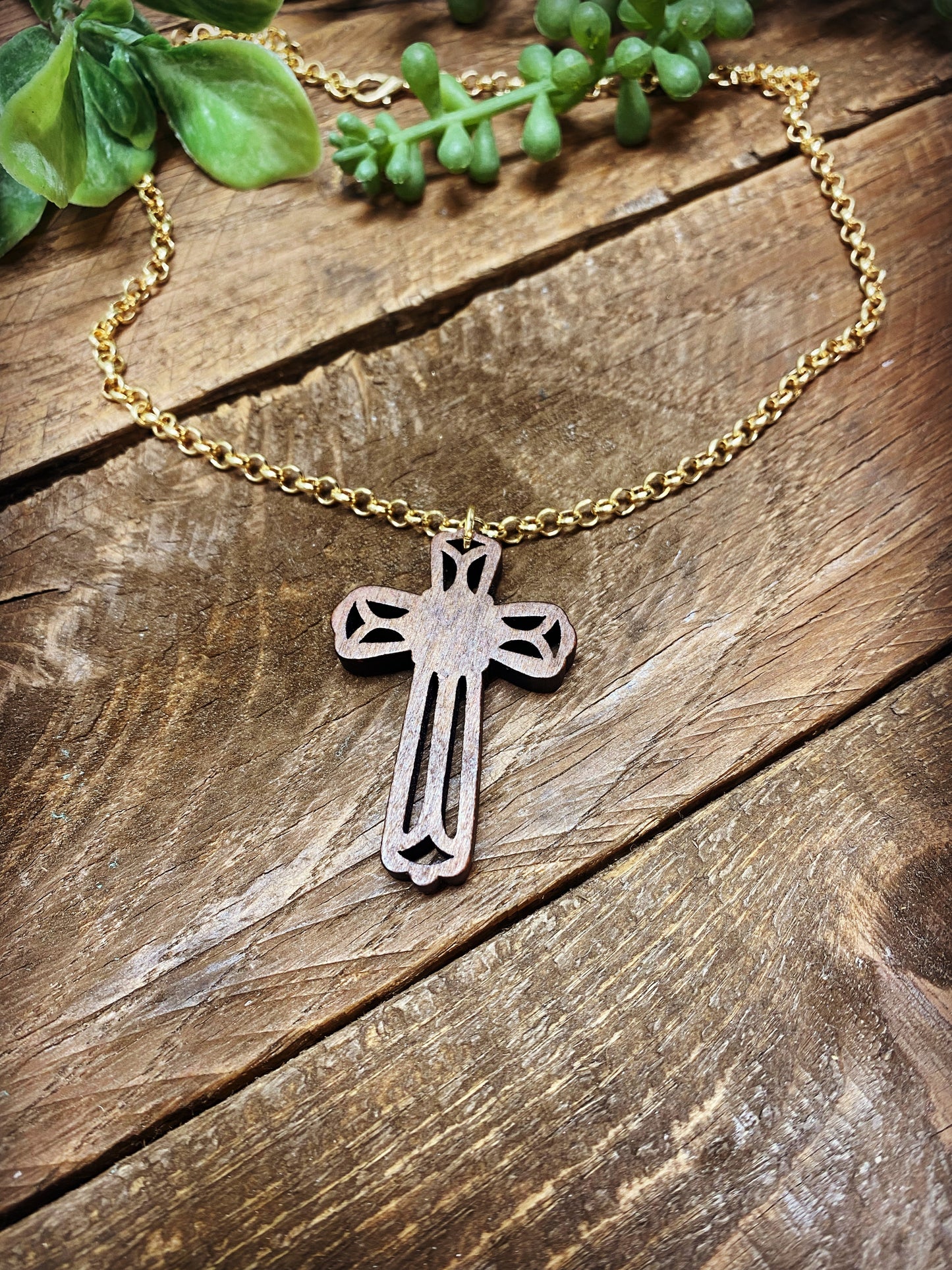Classic Wooden Cross Necklace 18 inch