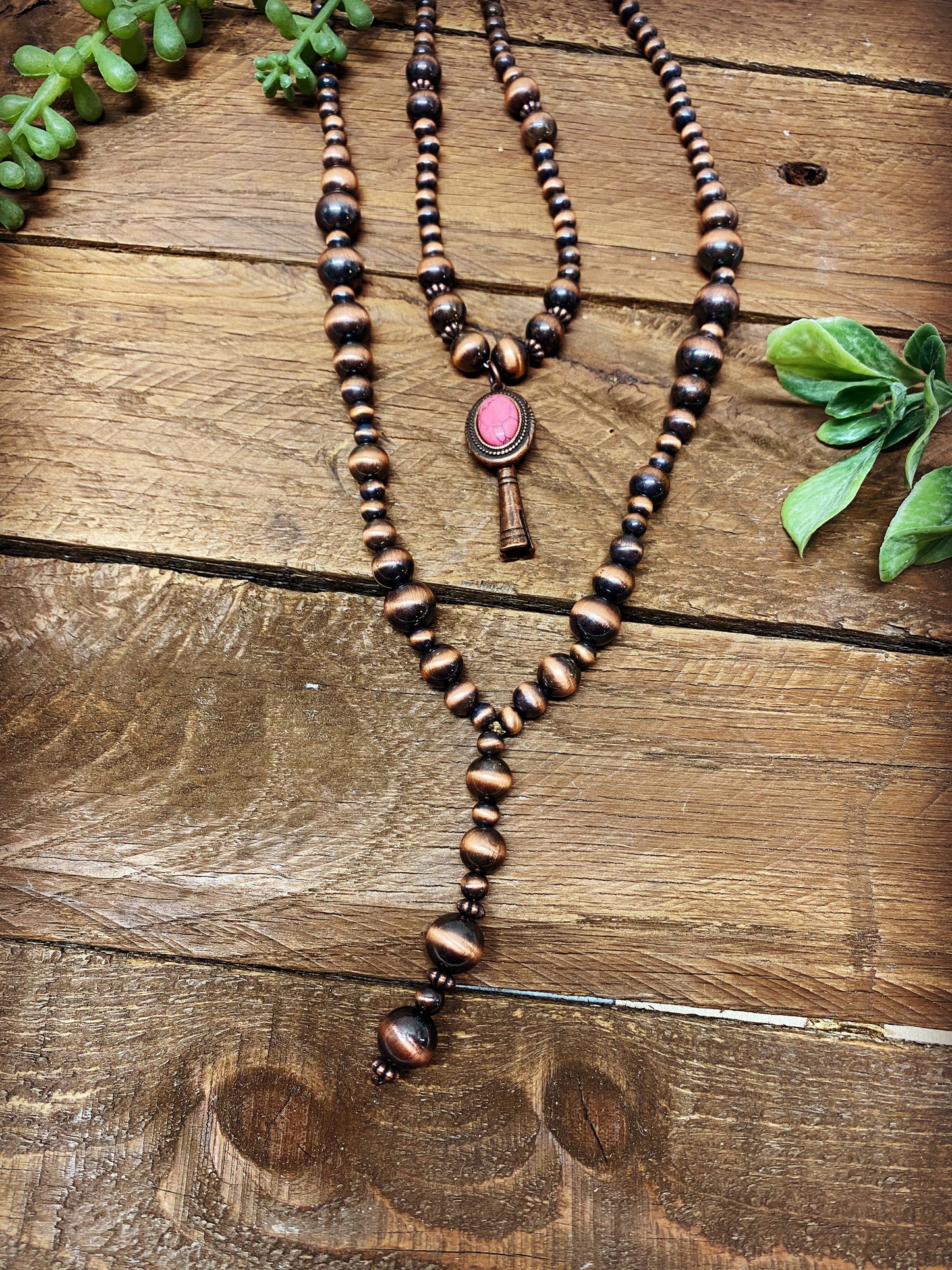 Western Necklace - Navajo Pearl Inspired Drop Pendant - Pink