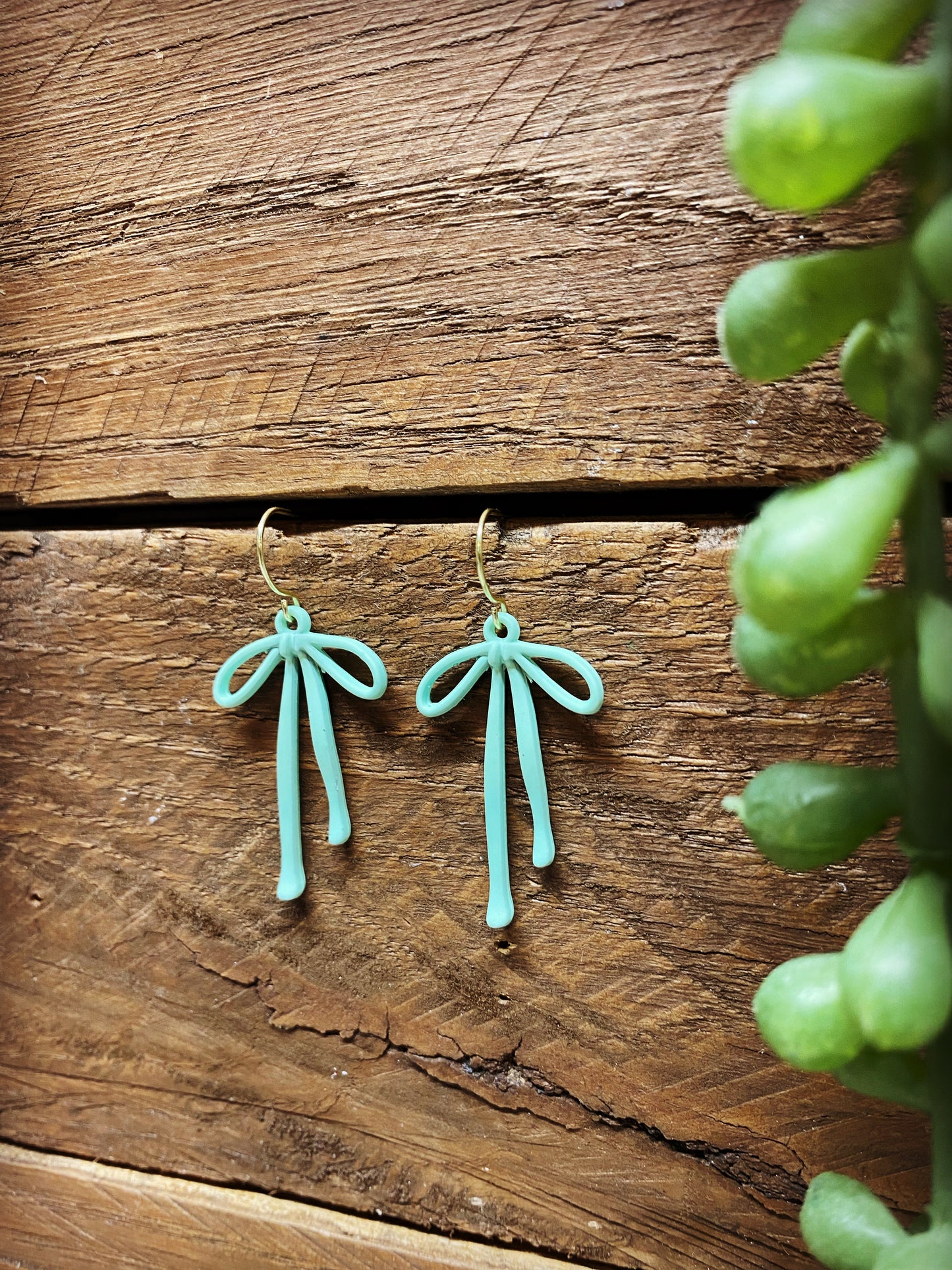 Happy Tied Bow Earrings - Teal