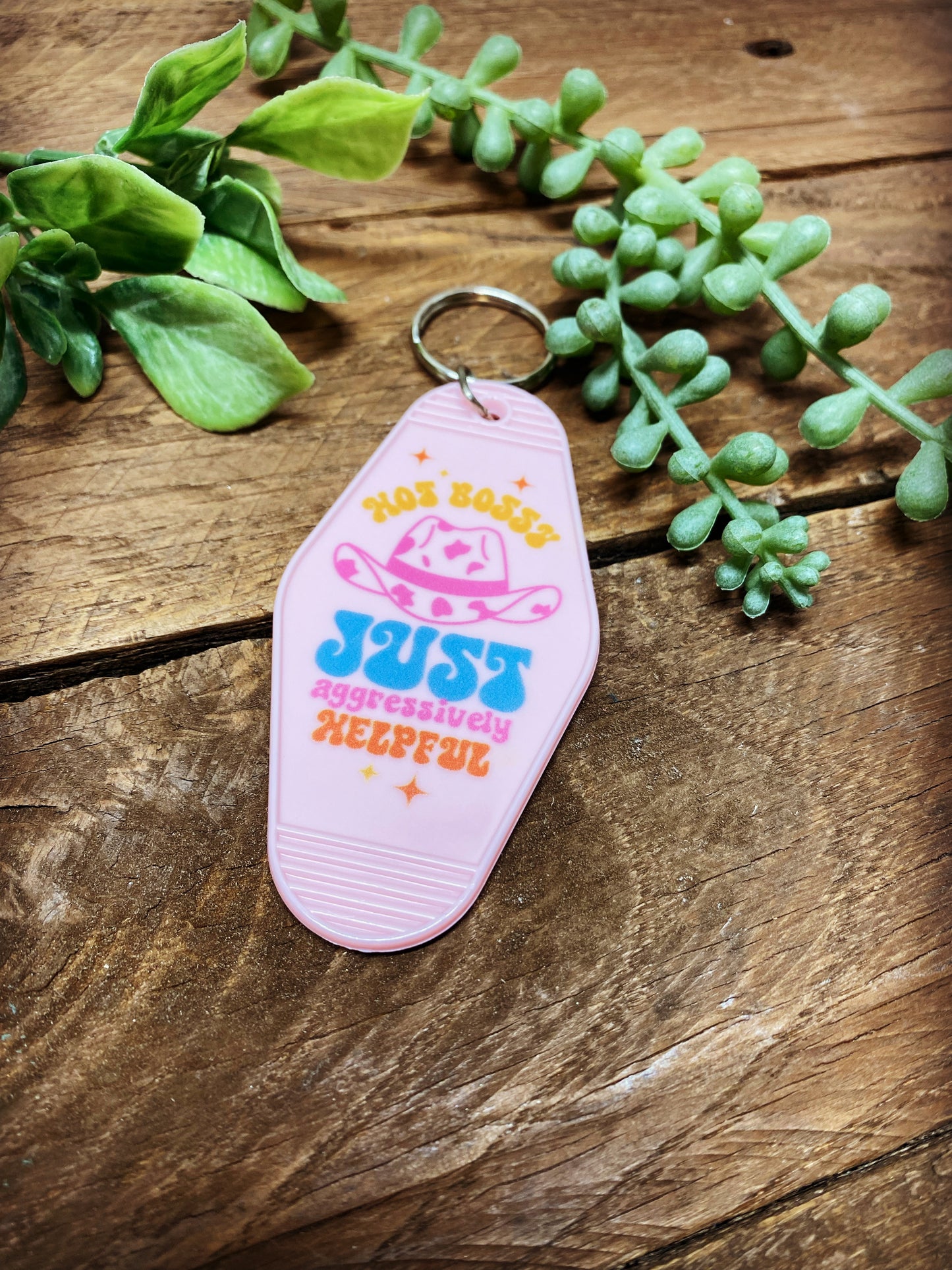 Keychain Vintage Plastic Key Tag - Not Bossy Just Aggressively Helpful