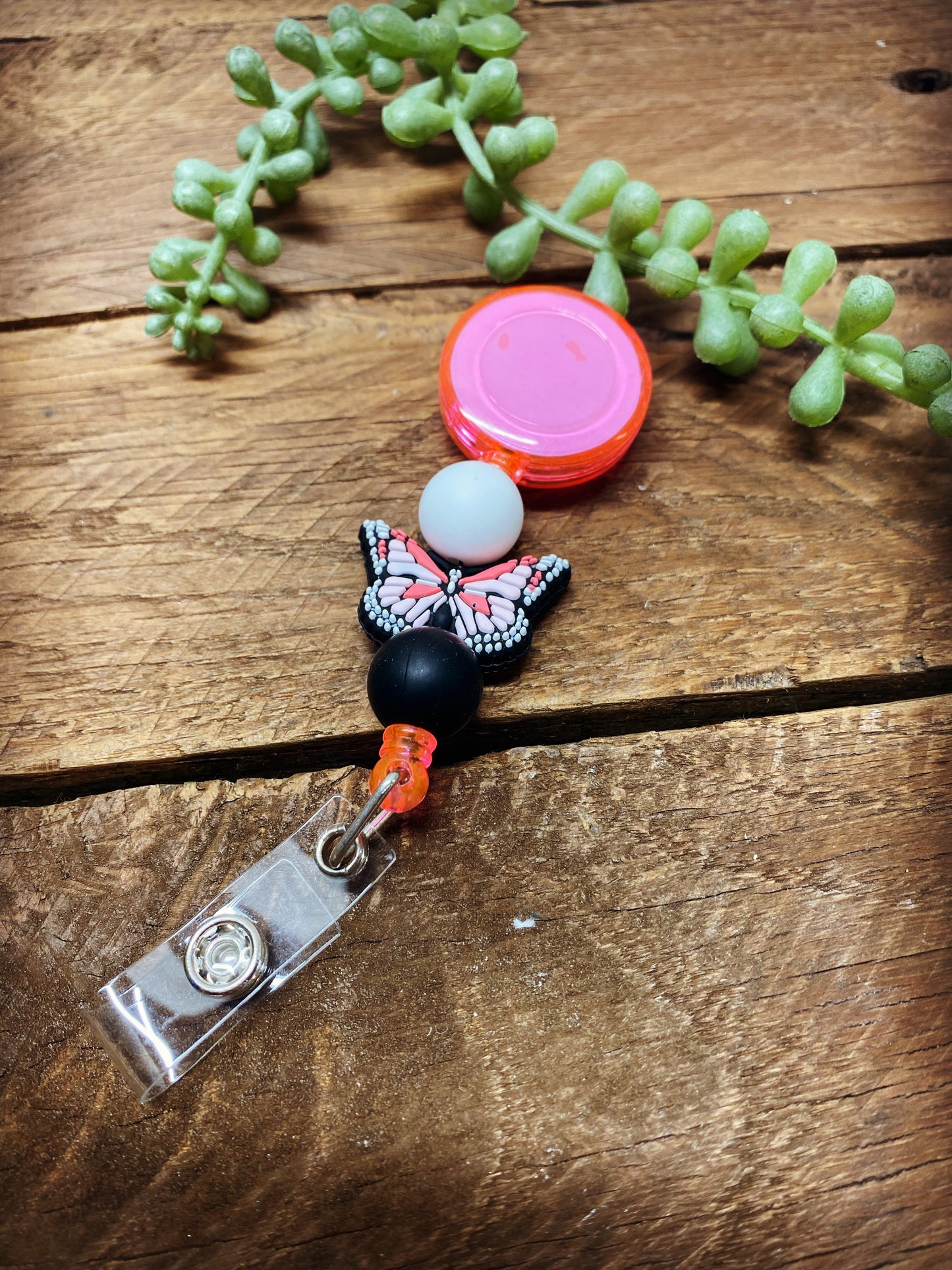Badge Reel -Pink Butterfly