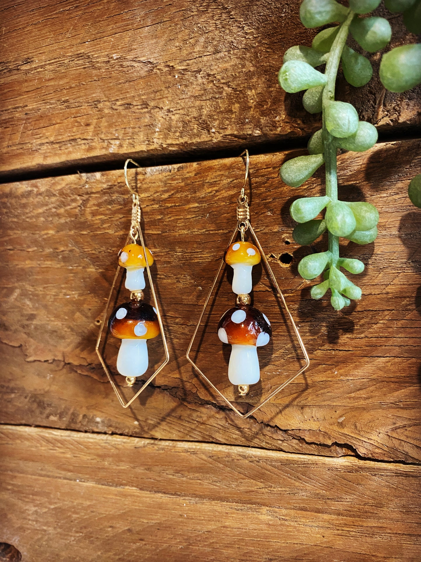 Gold Tear Drop with Glass Mushrooms