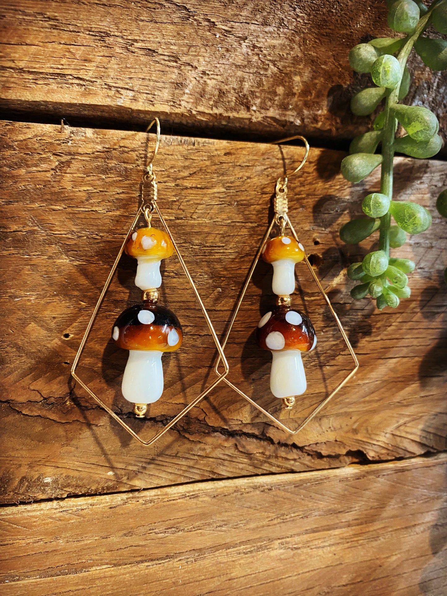 Gold Tear Drop with Glass Mushrooms