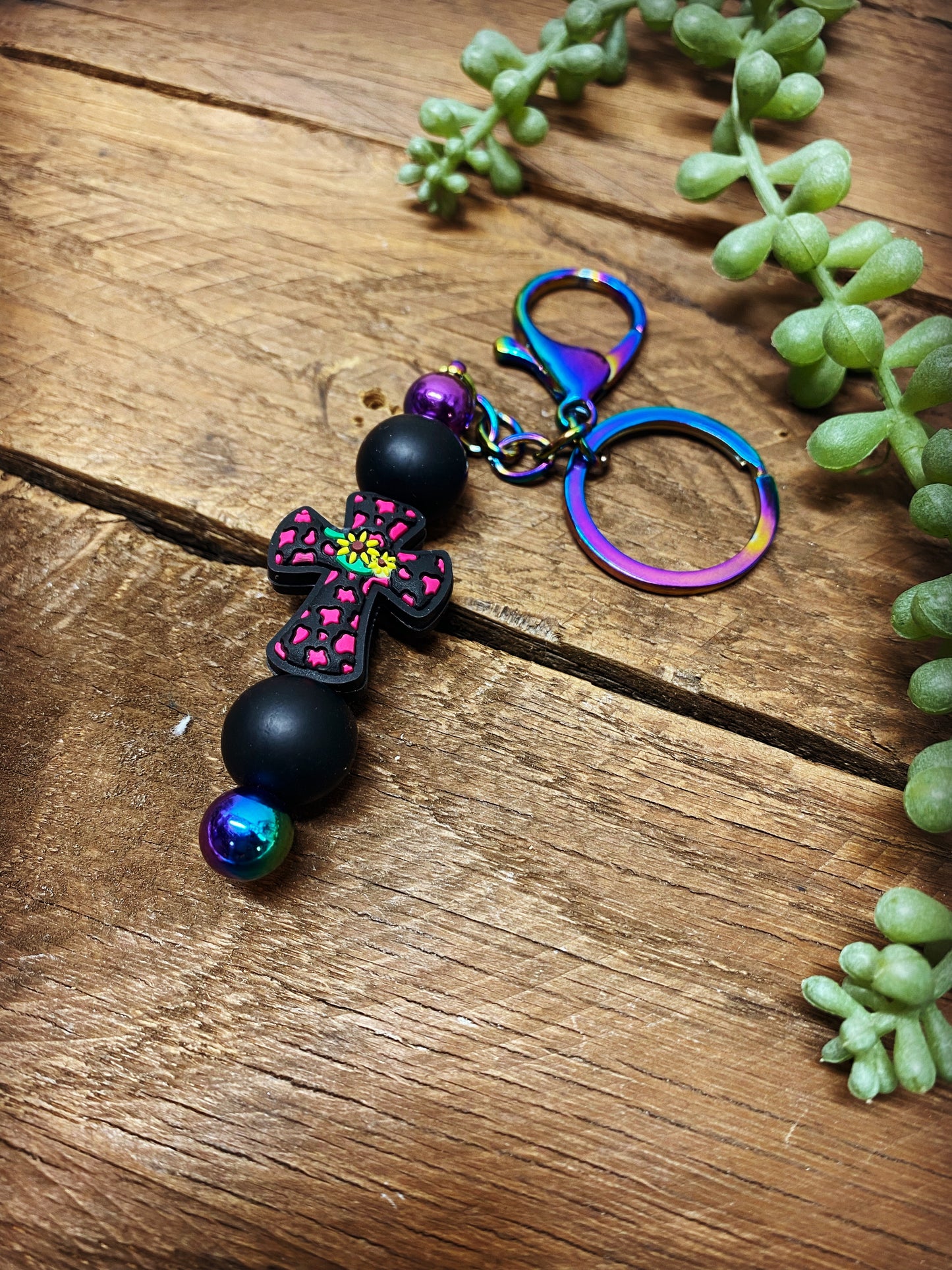 Keychain Dangle - Pink Cheetah Cross