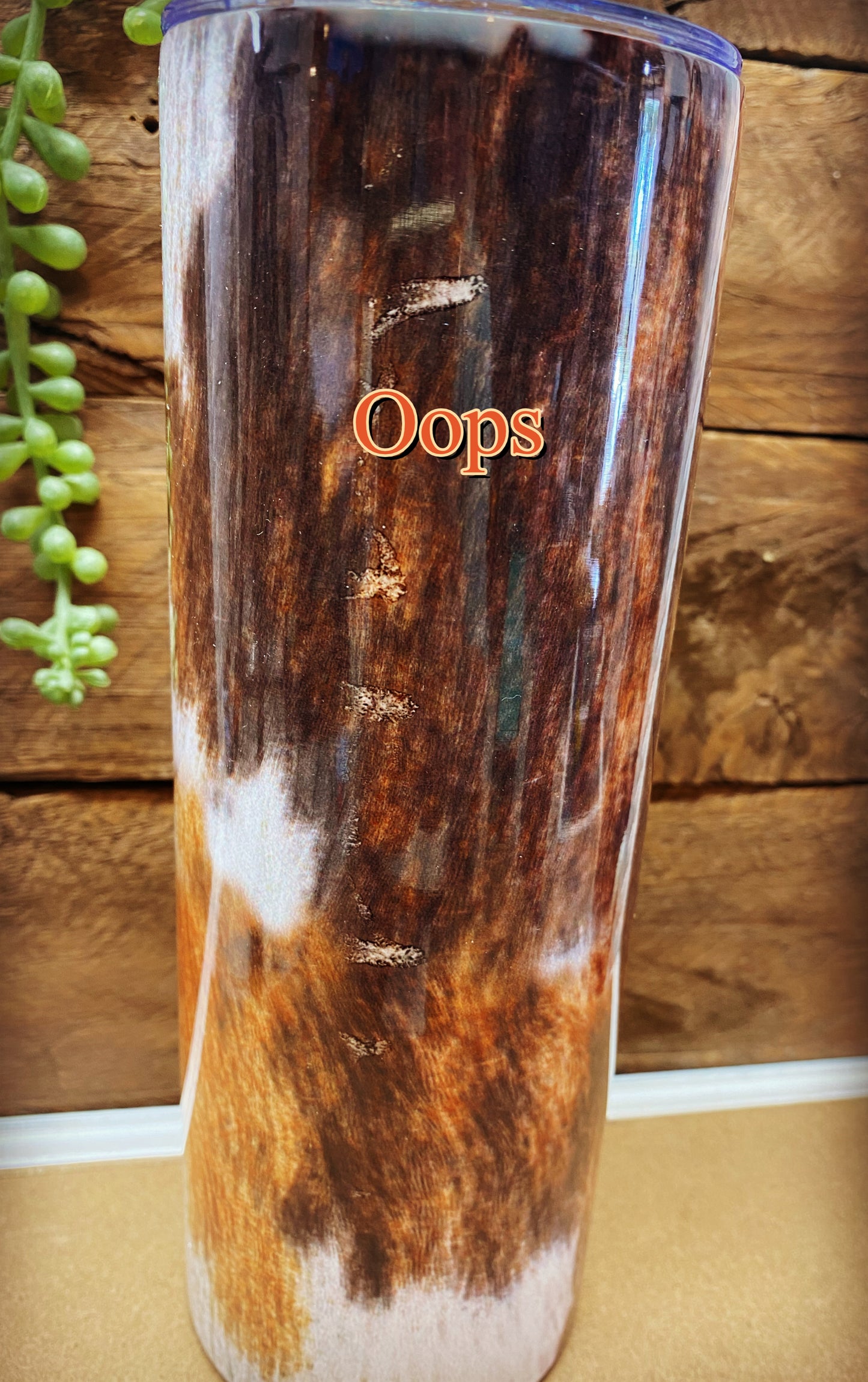20oz Skinny Tumbler - Discounted Oops - Cowhide Patchwork