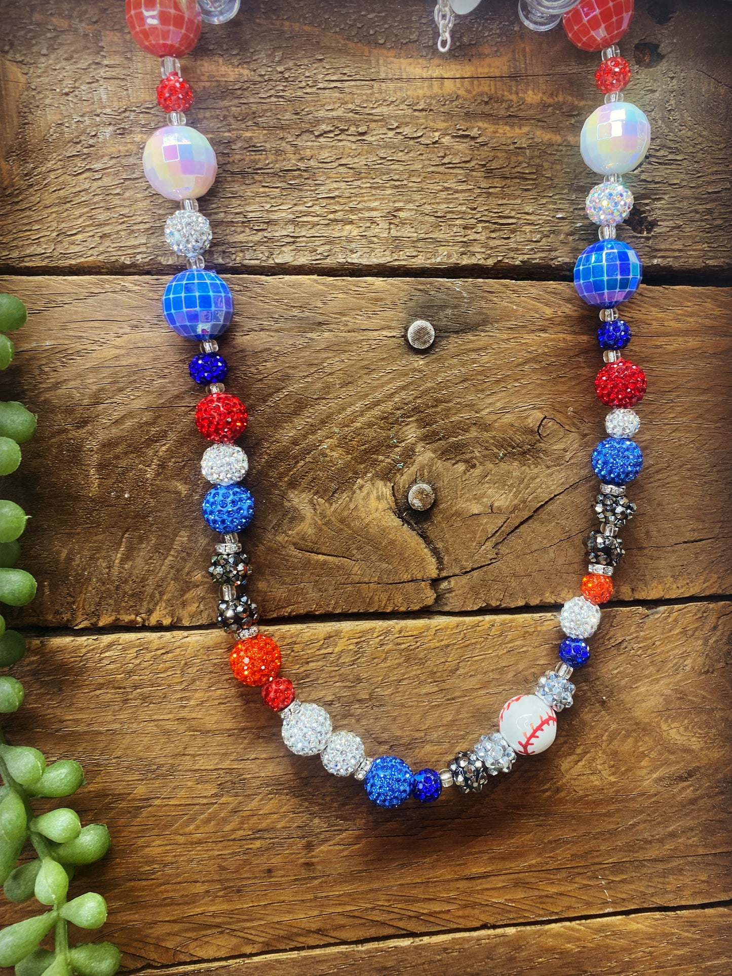 Baseball Bling Necklace Red, White & Blue