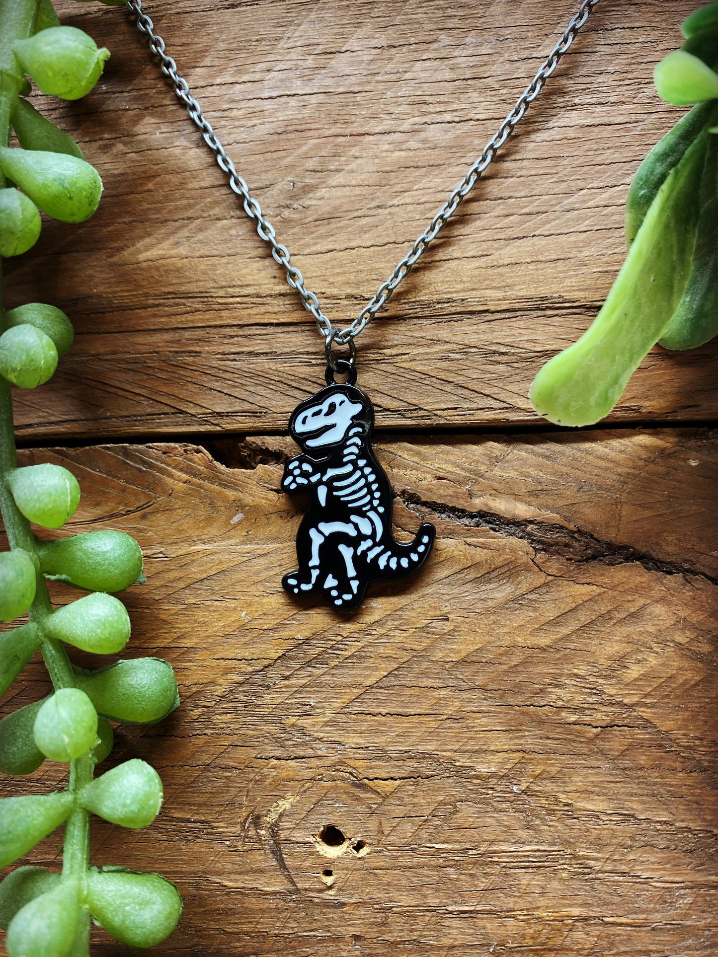 Happy Skeleton T-Rex Necklace