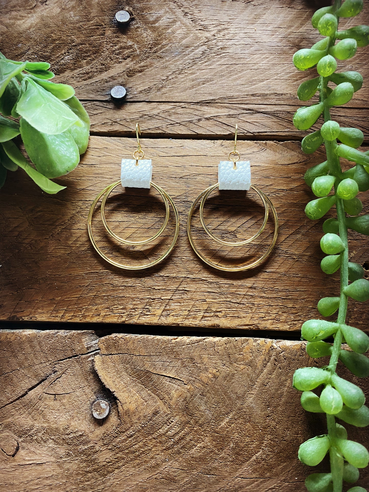 Silver with Brown Leather Hoops