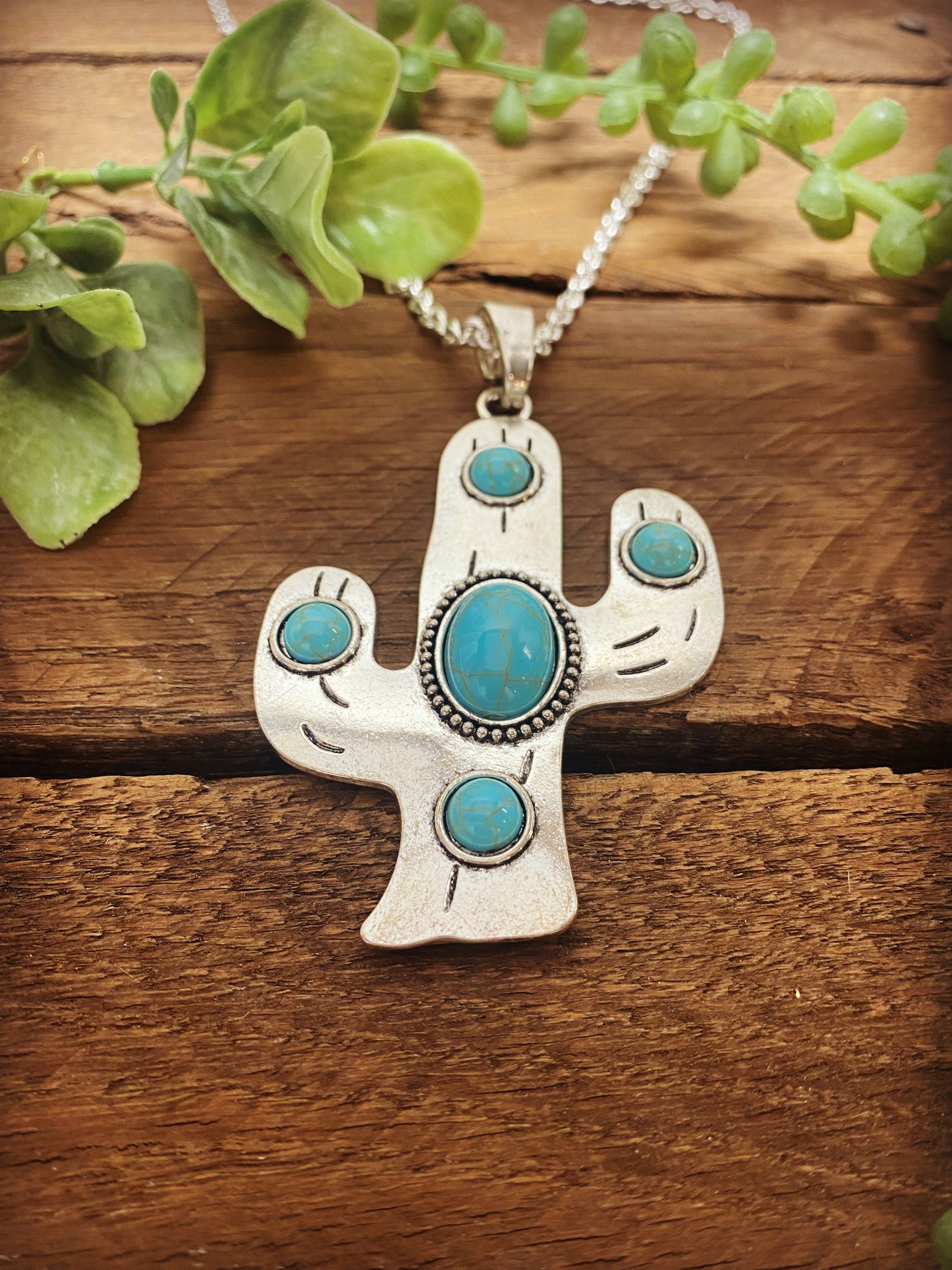 Western Cactus Pendant Necklace
