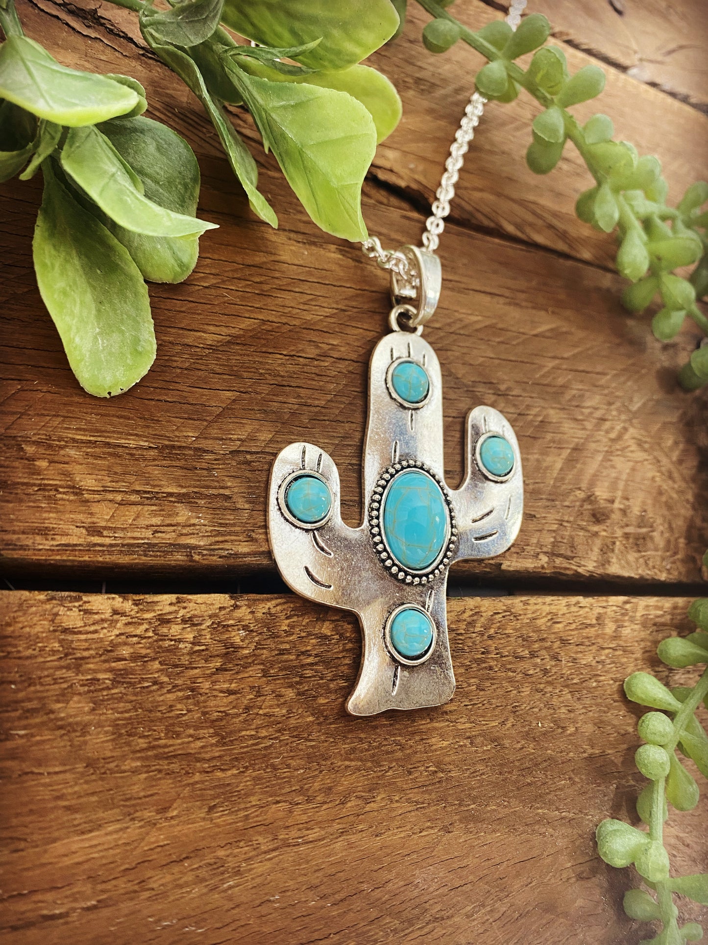 Western Cactus Pendant Necklace
