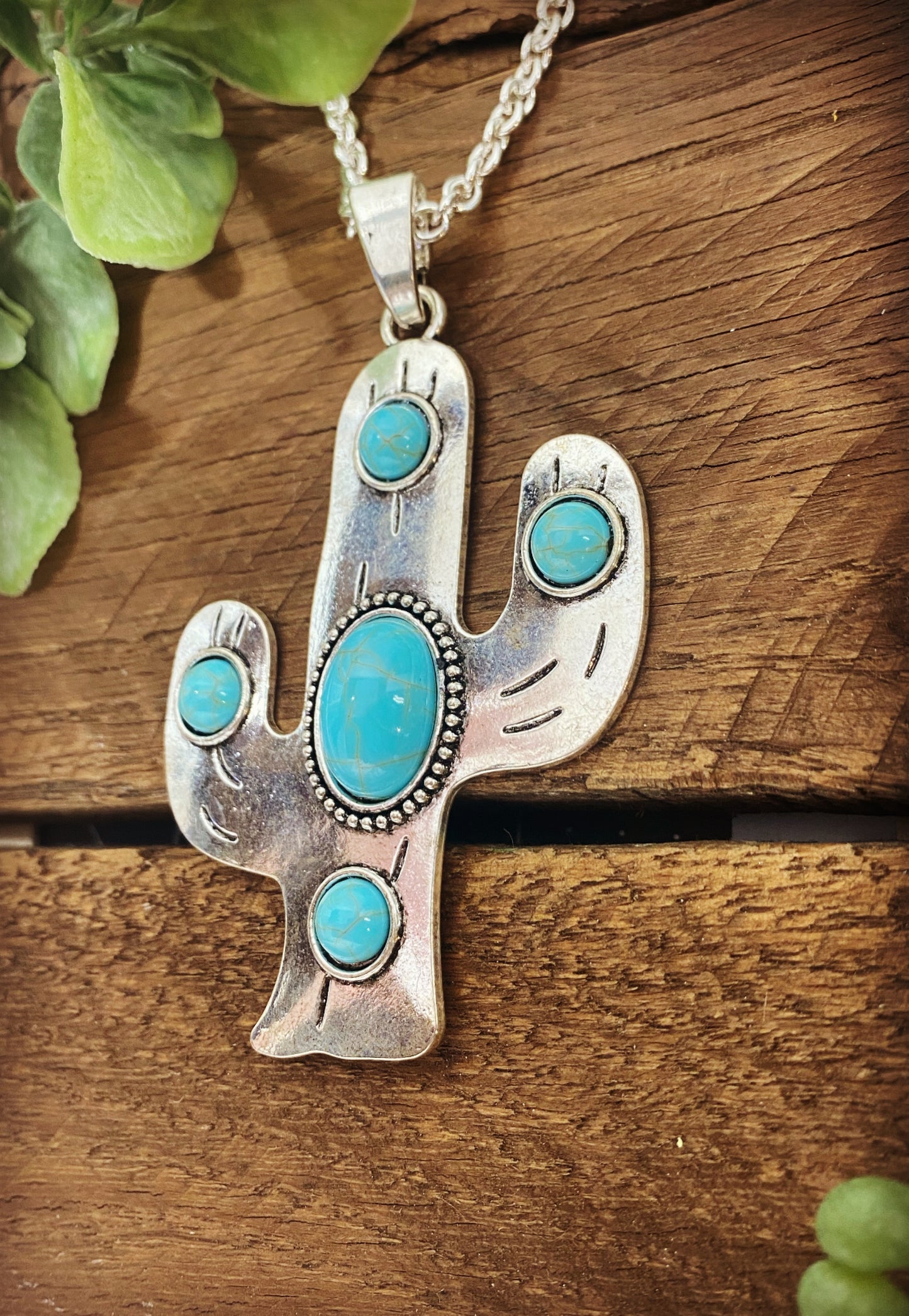Western Cactus Pendant Necklace