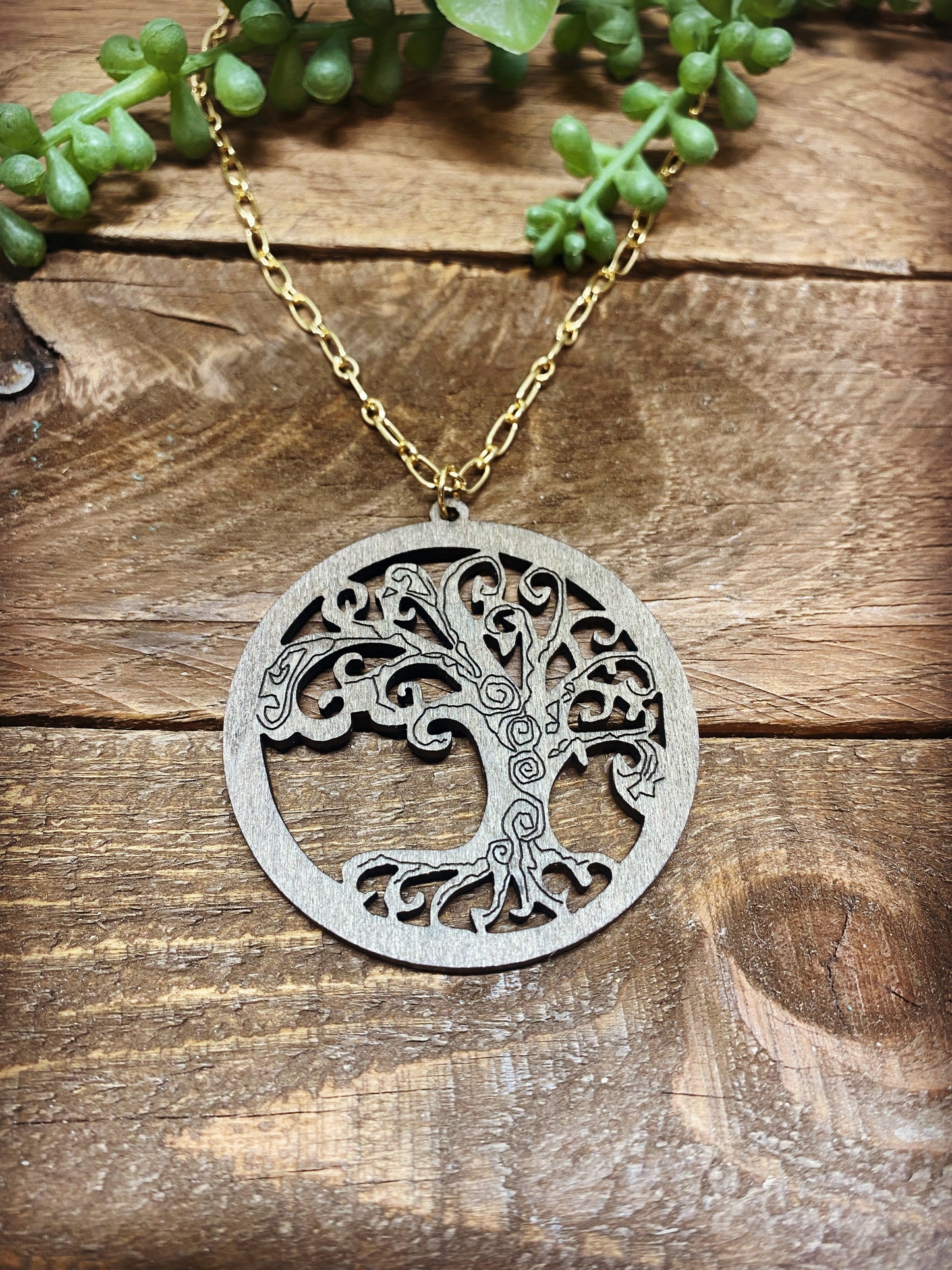 Classic Wooden Family Tree Necklace - 30 inch