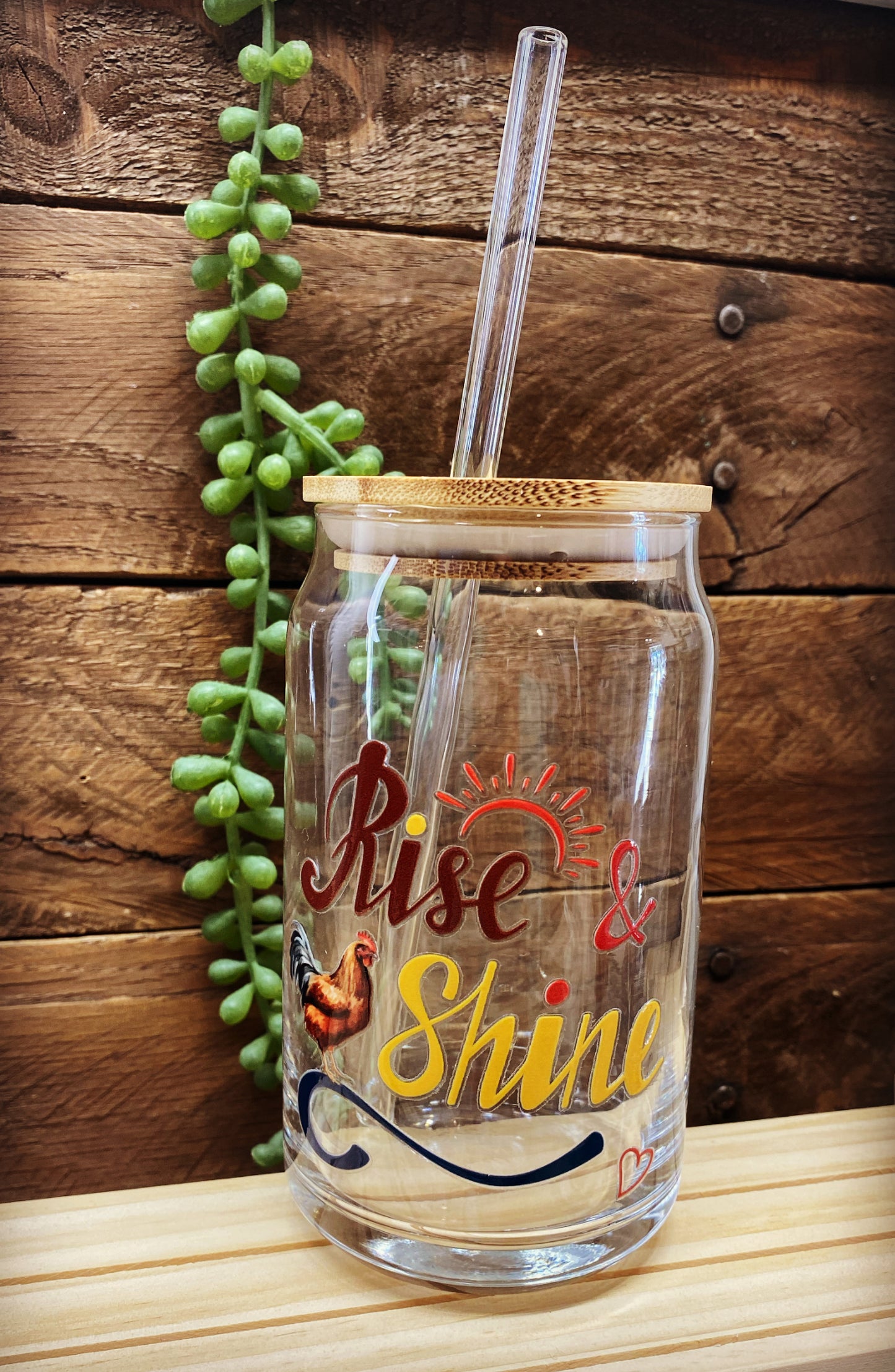 16oz Glass Cup - Rise & Shine