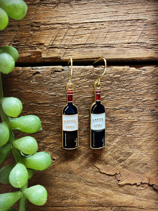 Happy Beverage Wine Bottle Earrings