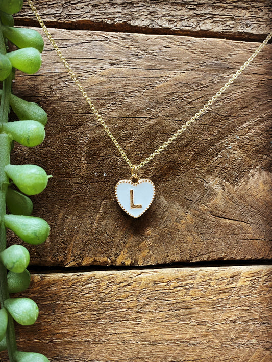 Happy Heart Initial Necklace - White