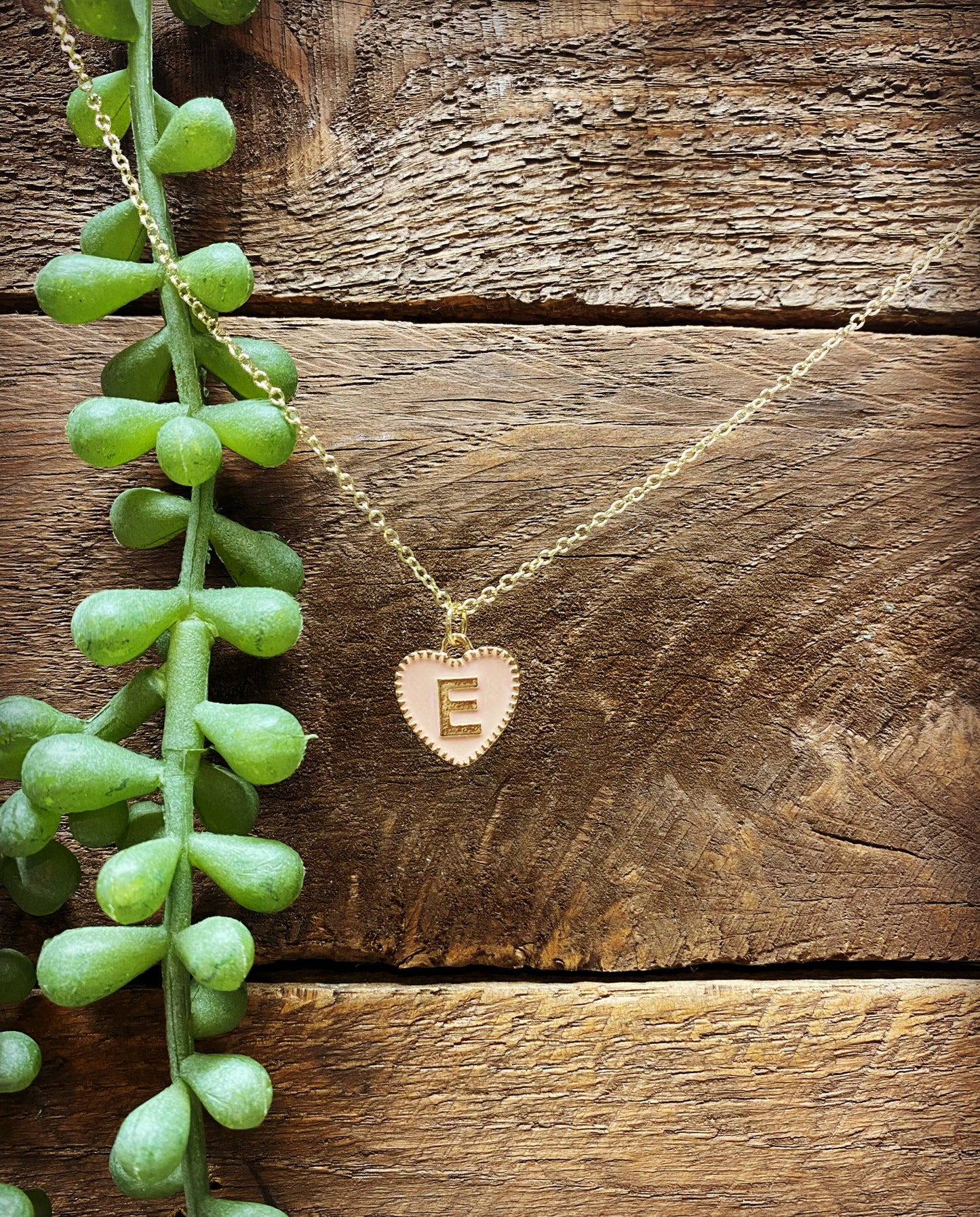 Happy Heart Initial Necklace - Pink