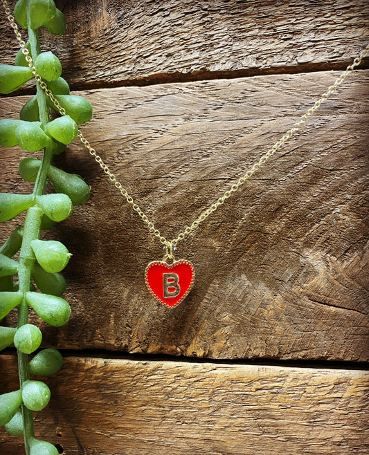 Happy Heart Initial Necklace - Red