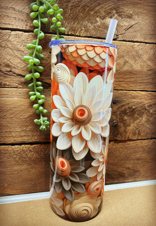 20oz Skinny Tumbler - Fall Flowers