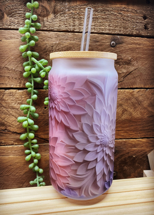 18oz Glass Sublimated Cup - Spring Flowers