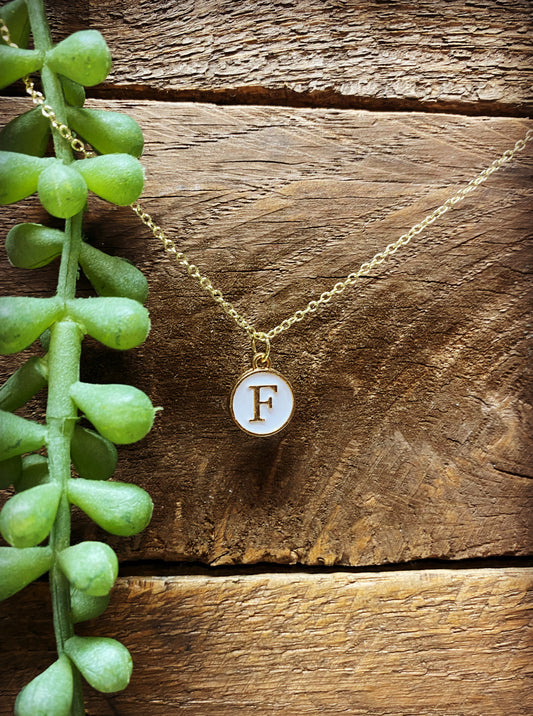 Happy Circle Initial Necklace - White