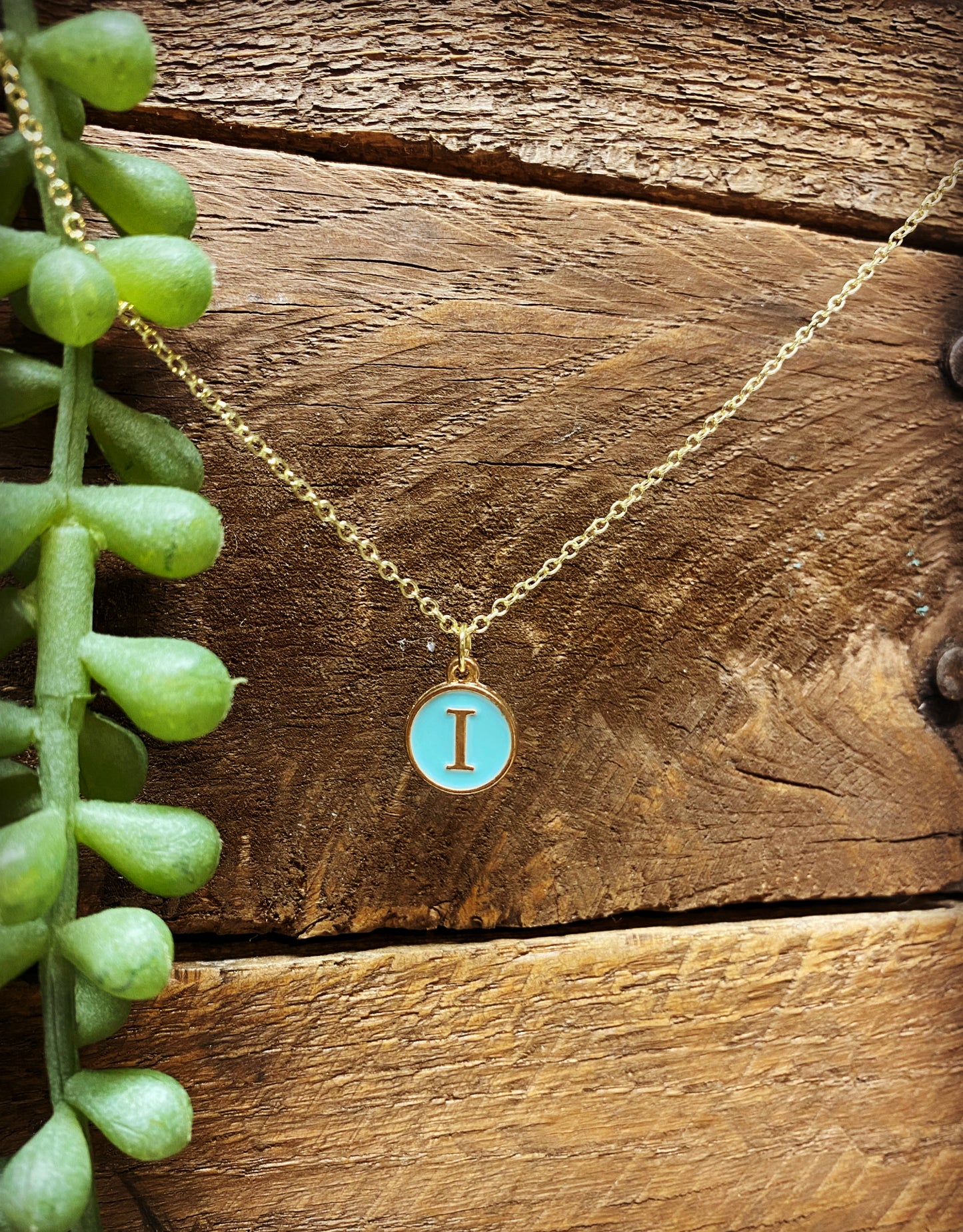 Happy Circle Initial Necklace - Blue