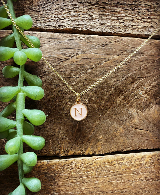 Happy Circle Initial Necklace - Pink