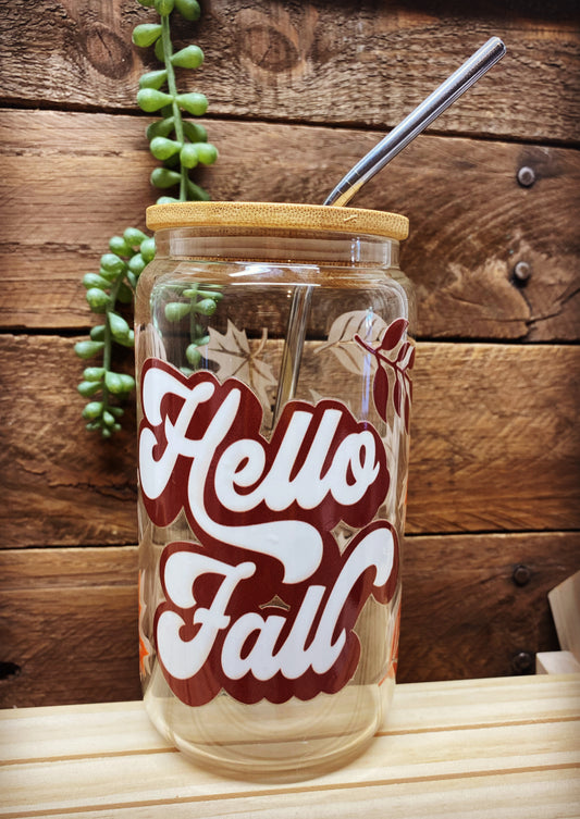 16oz Glass Cup - Hello Fall