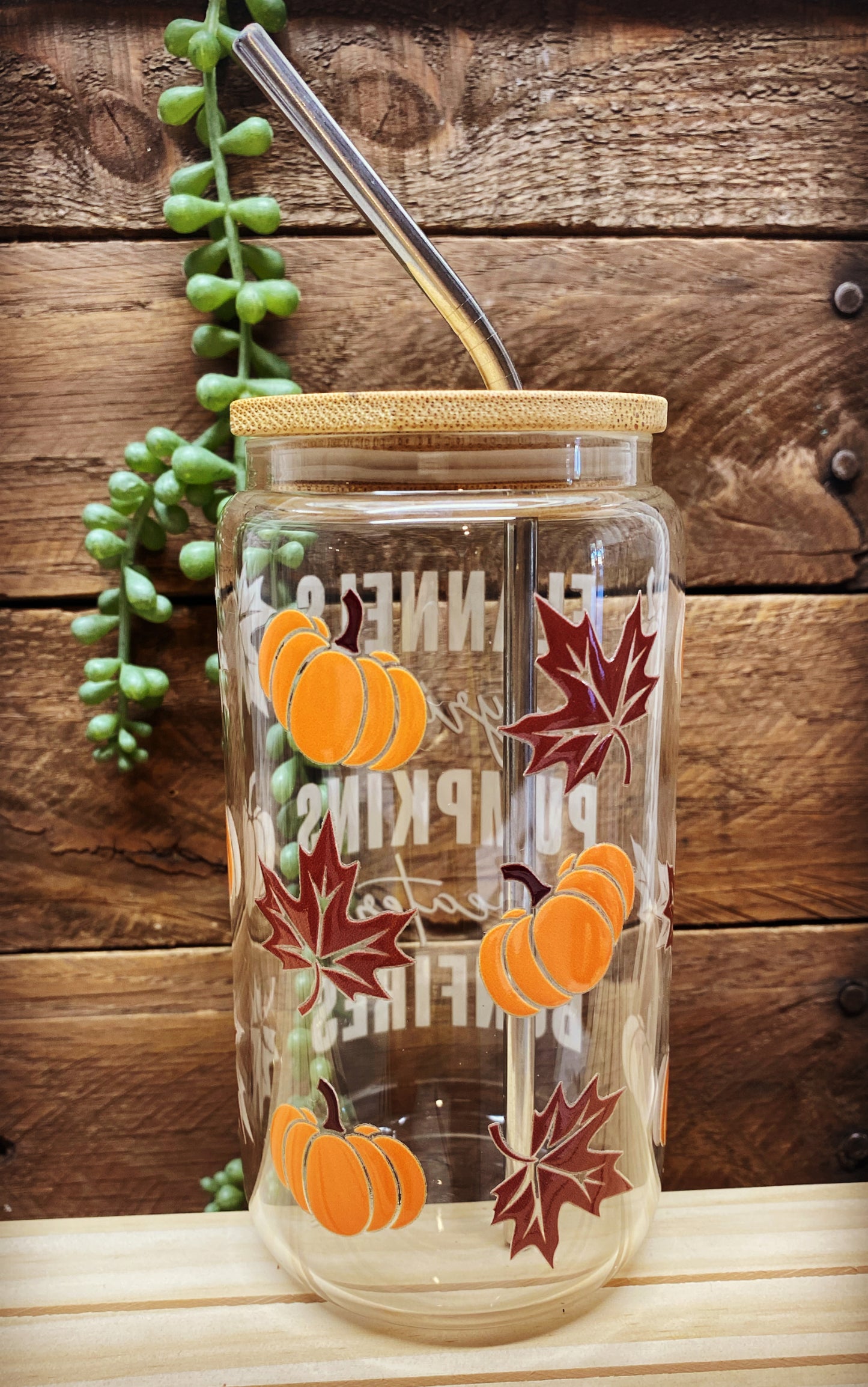 16oz Glass Cup - Fall Flannel-pumpkins-hayrides