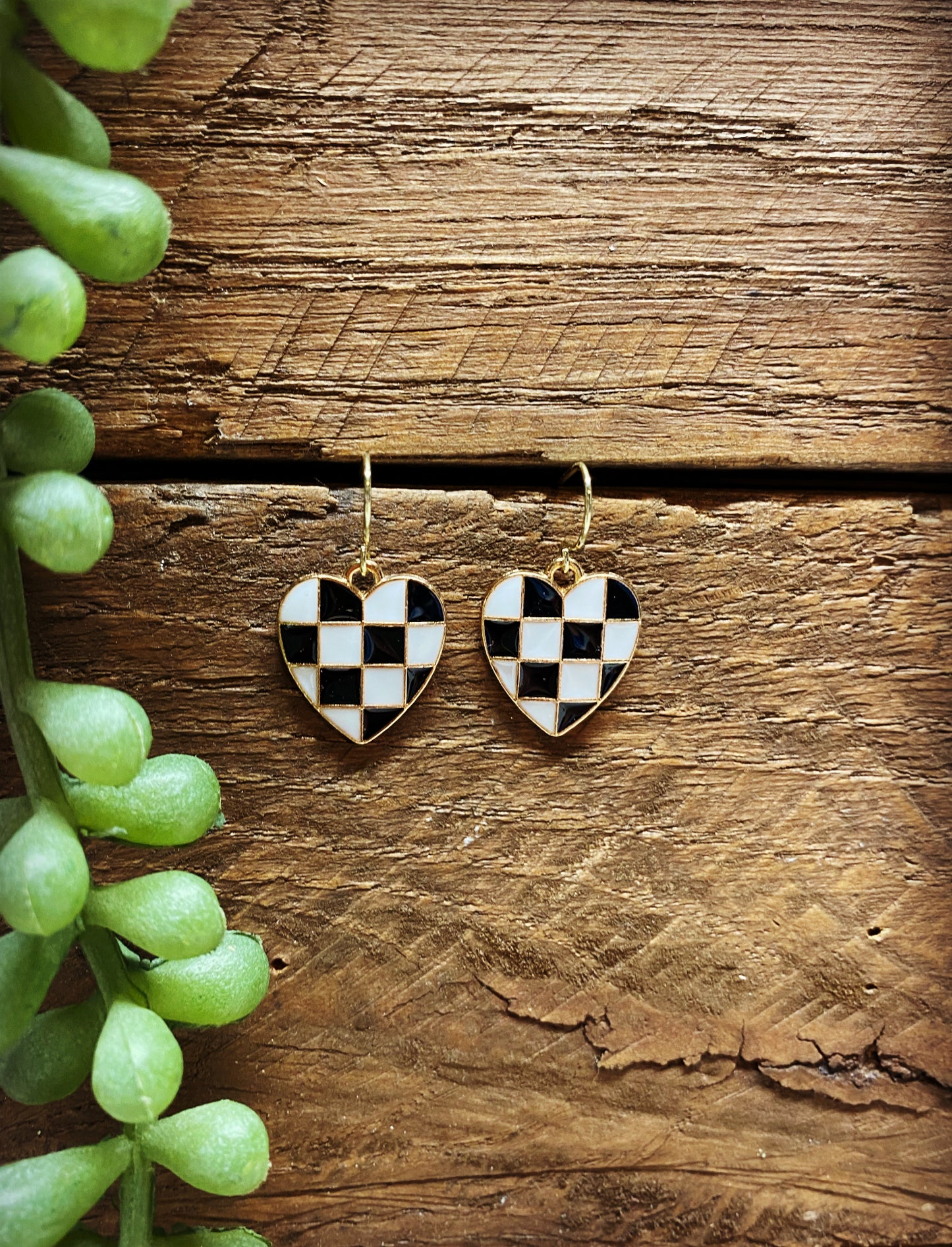 Happy Checker Hearts Earrings