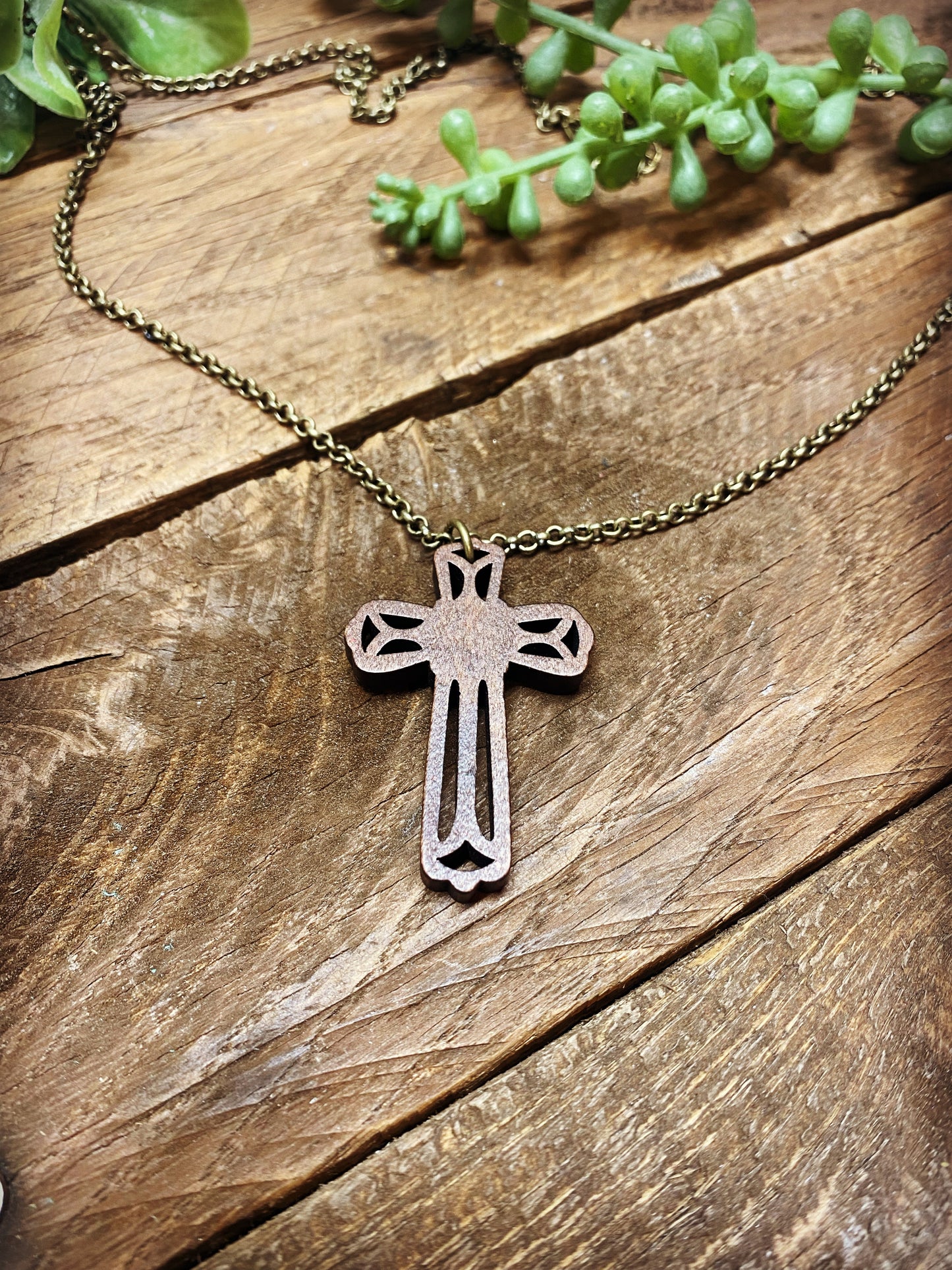 Classic Wooden Cross Necklace 30 inch