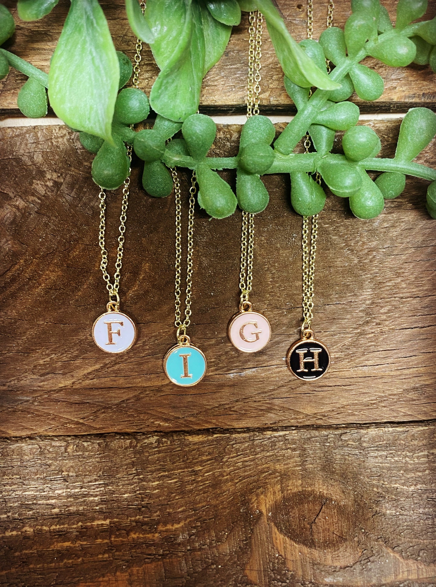 Happy Circle Initial Necklace - Pink