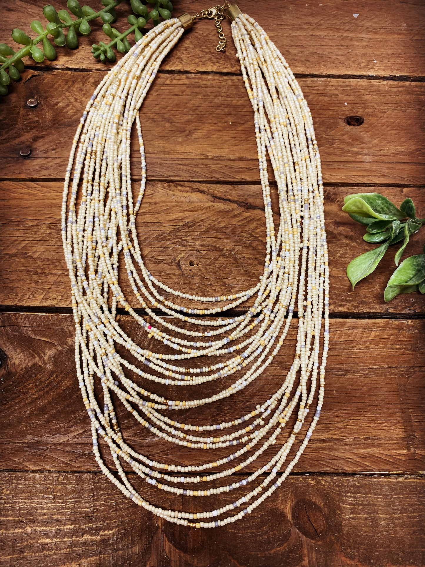 Western Necklace - Layered Seed Bean -Ivory