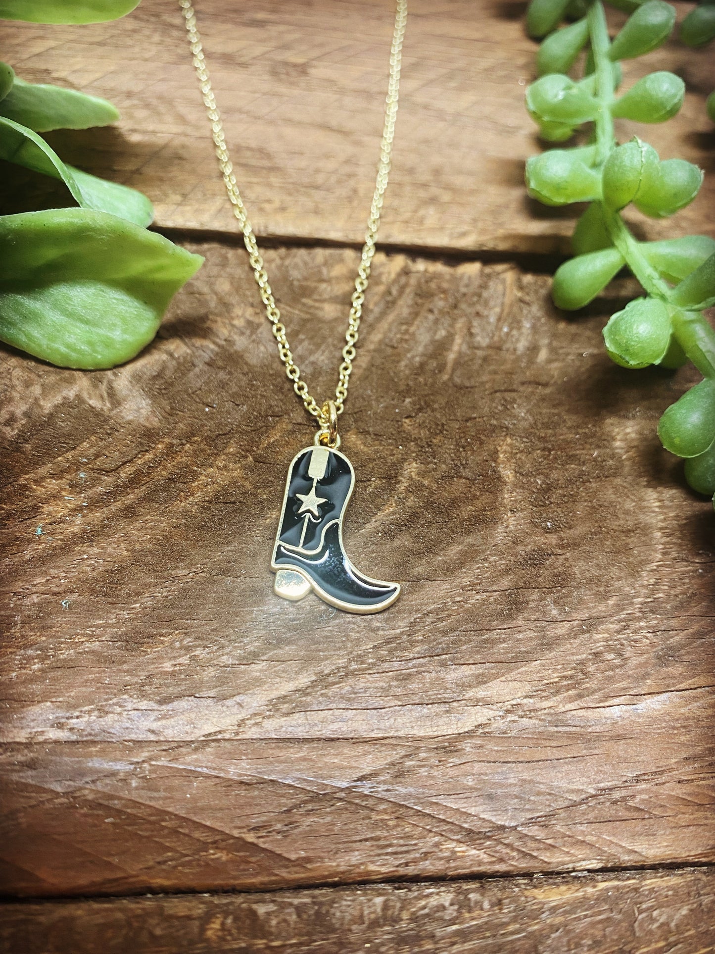 Happy Enamel Western Cowboy Boot Necklace