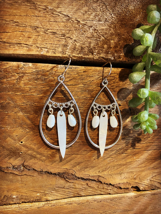 Silver Tear Drop with Shell Accents