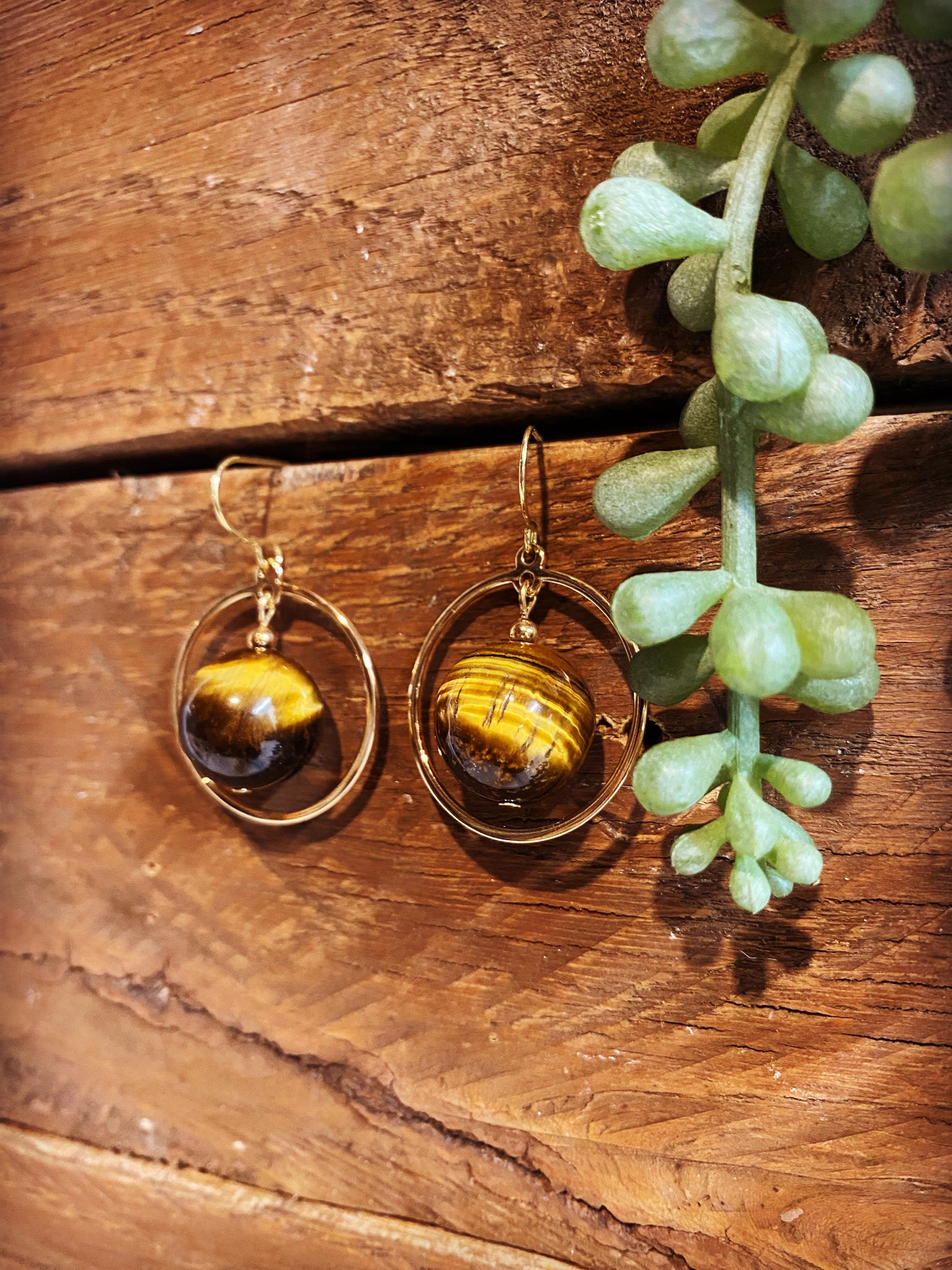 Gold Mini Hoop - Tigers eye