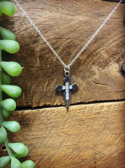 Classic Cross Pointy Rhinestone Necklace