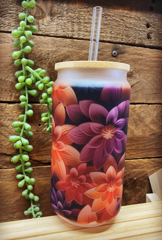 18oz Glass Sublimated Cup - Fall Flowers