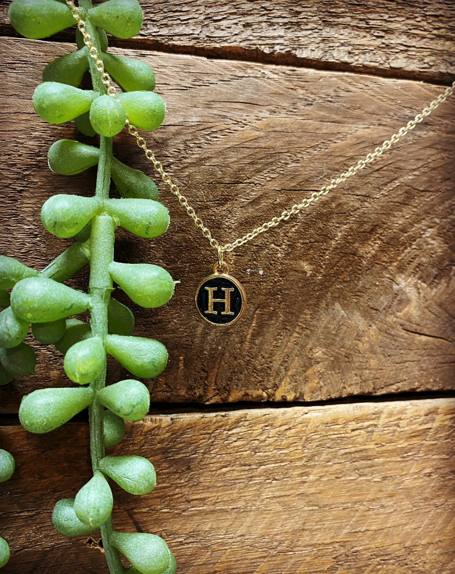 Happy Circle Initial Necklace - Black