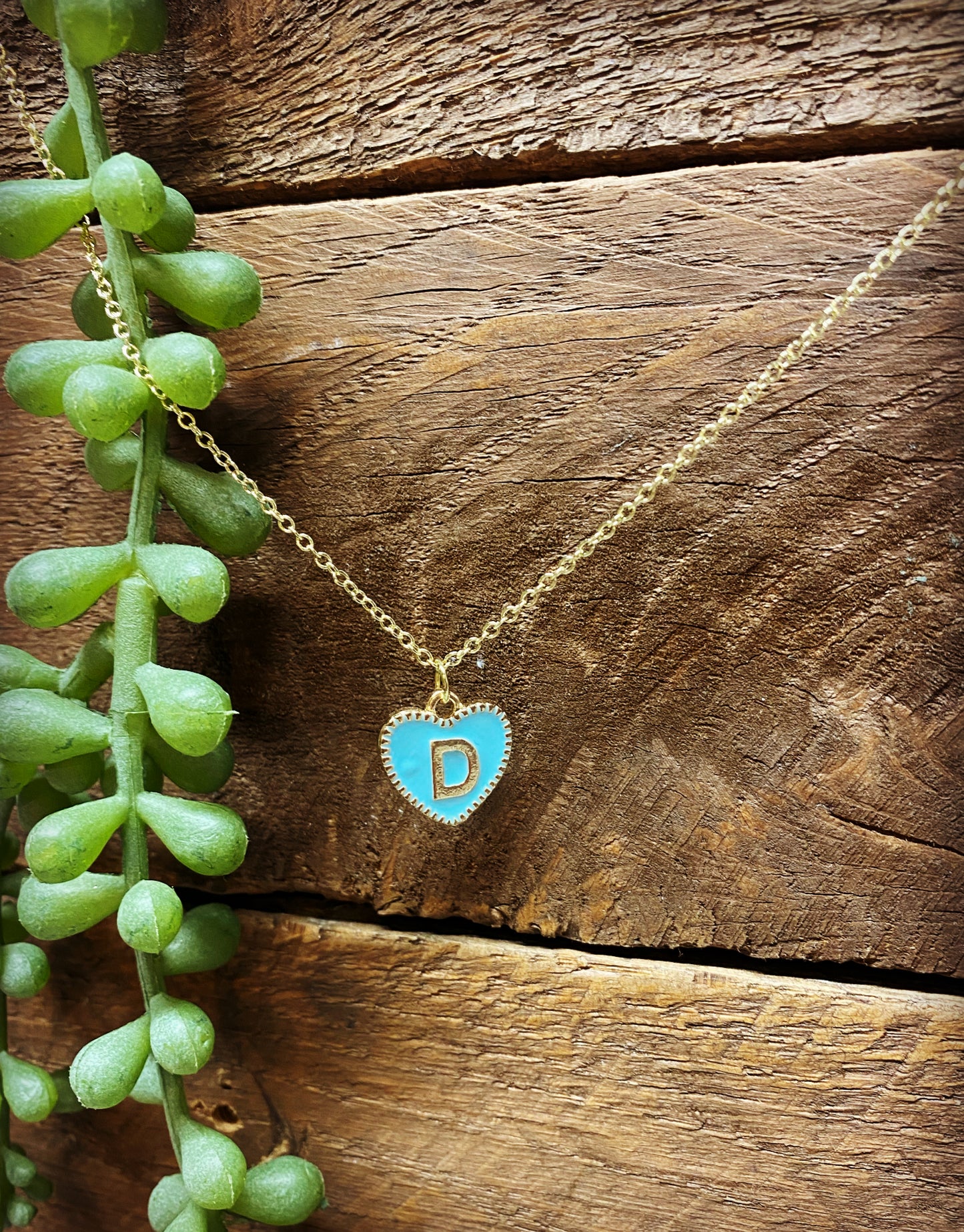 Happy Heart Initial Necklace - Blue