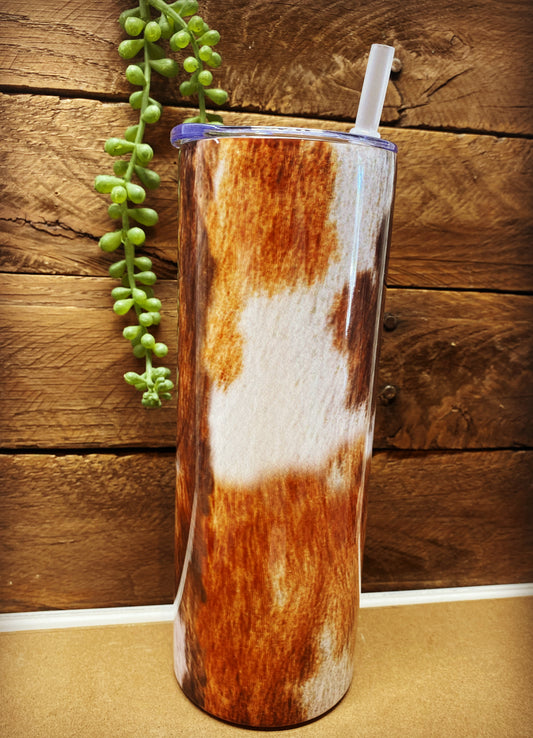 20oz Skinny Tumbler - Discounted Oops - Cowhide Patchwork