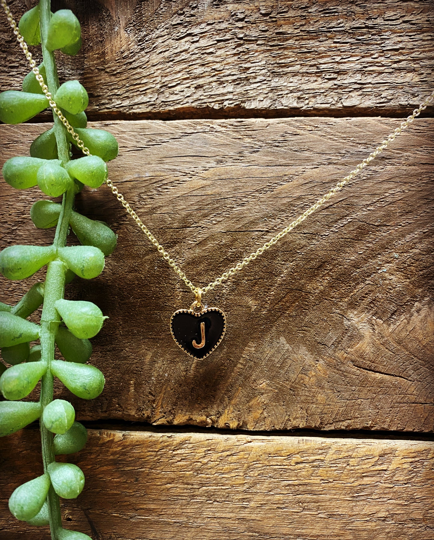 Happy Heart Initial Necklace - Black