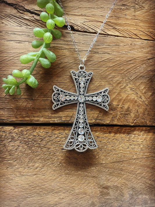 Classic Large Rhinestone Cross Necklace